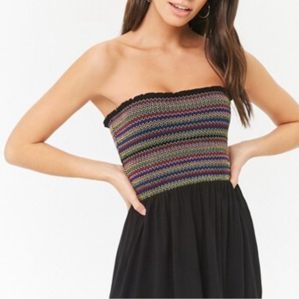 Forever 21 Multicolored Striped Knit Strapless Romper
